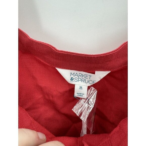 Market & Spruce Top Women 2X Red Button Front Wide Strap Picnic Tank NEW Beach - Picture 3 of 9